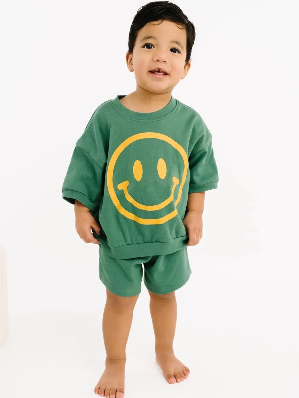 Green Smiley Sweatshirt & Short Set for Kids